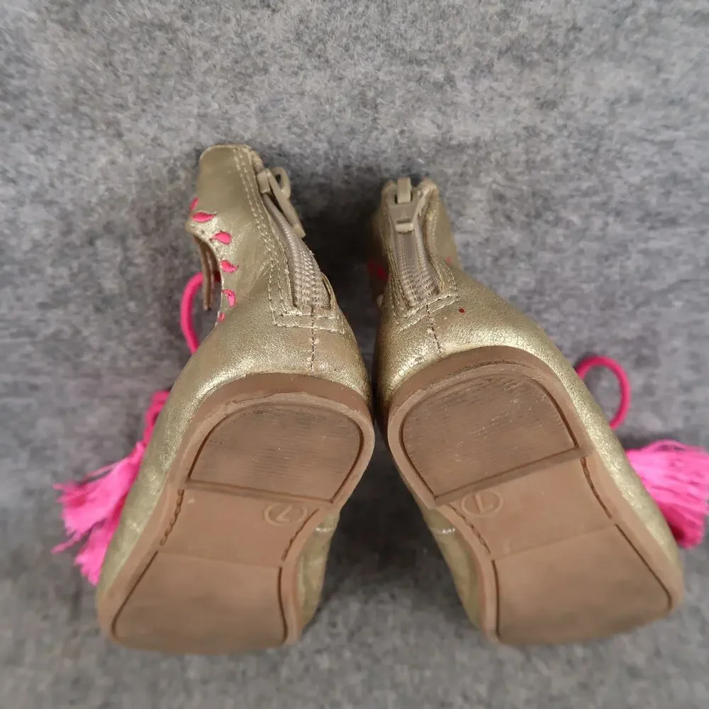 Oshkosh B'Gosh Shoes Toddler Baby 7 Ballet Flats Zip Tie Tassel Metallic Pink
